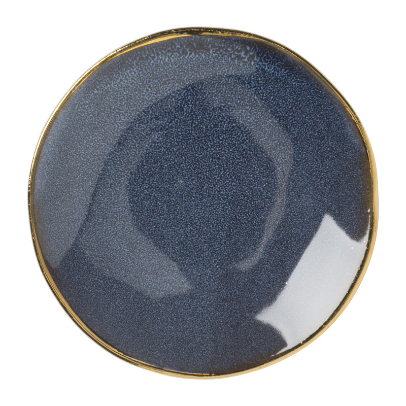 Xenos Schoteltje met gouden rand - donkerblauw- ø9 cm