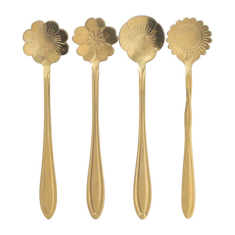 Xenos Theelepels bloem - goud - set van 4