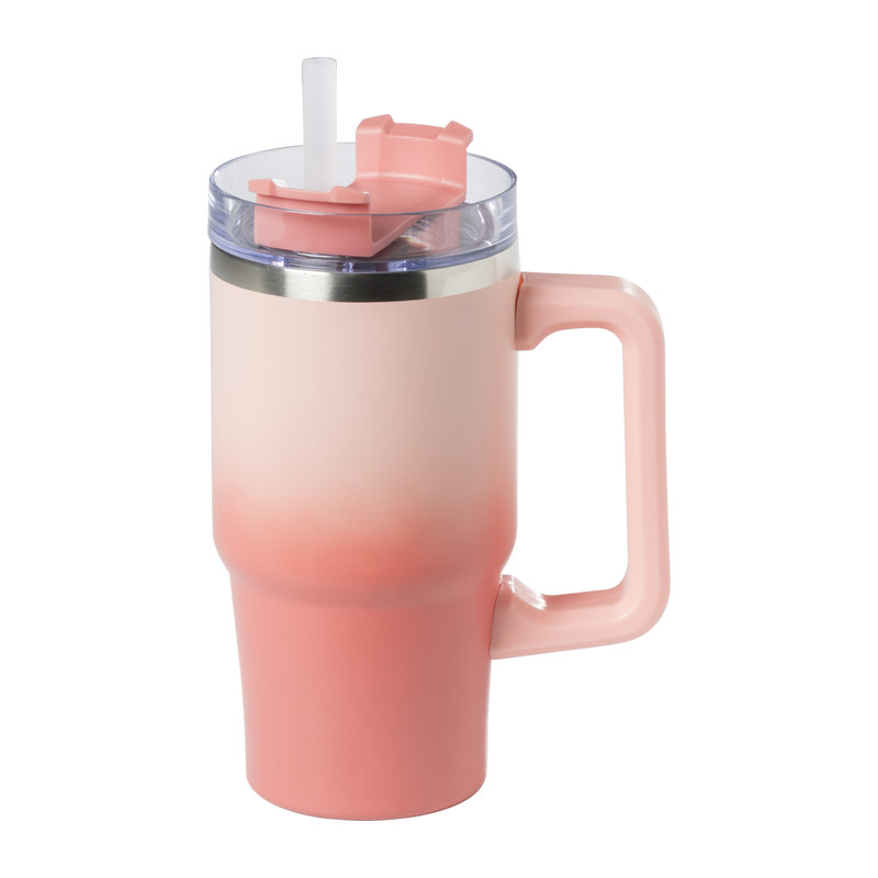 Drinkbeker thermo met draaideksel roze 600 ml