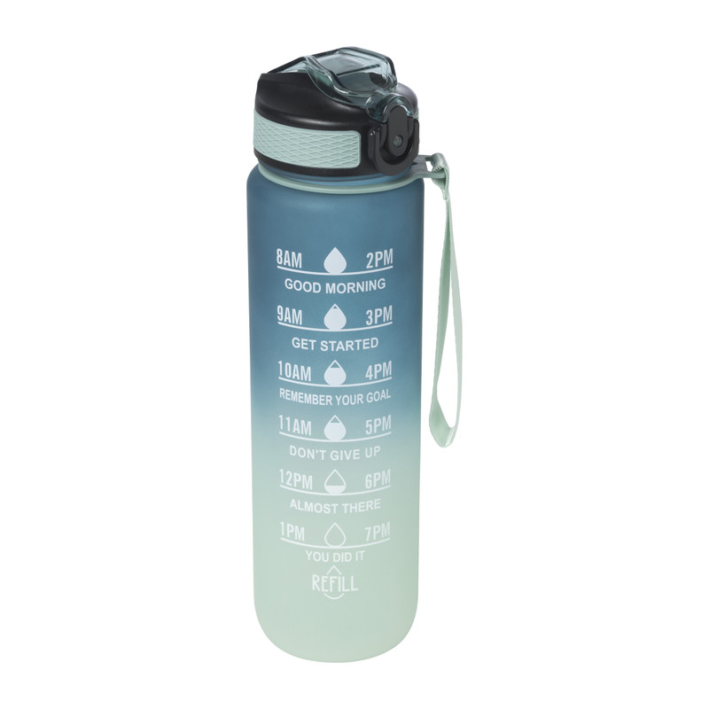 Motivatie waterfles - groen/blauw - 1 liter