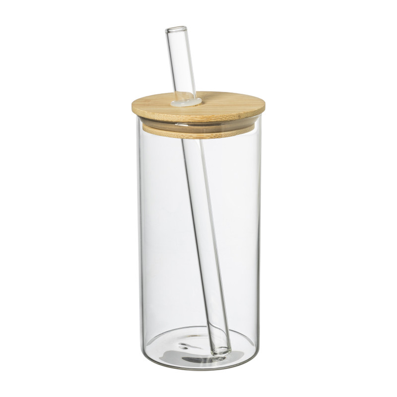 Xenos Bubble tea/ijskoffie cup - glas/bamboe - 600 ml