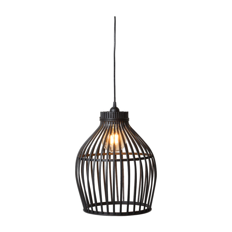 Image of Hanglamp bamboe - zwart - 30x30x37 cm