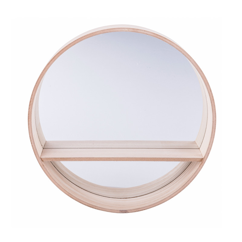 Ronde spiegel met plankje - hout - cm | Xenos