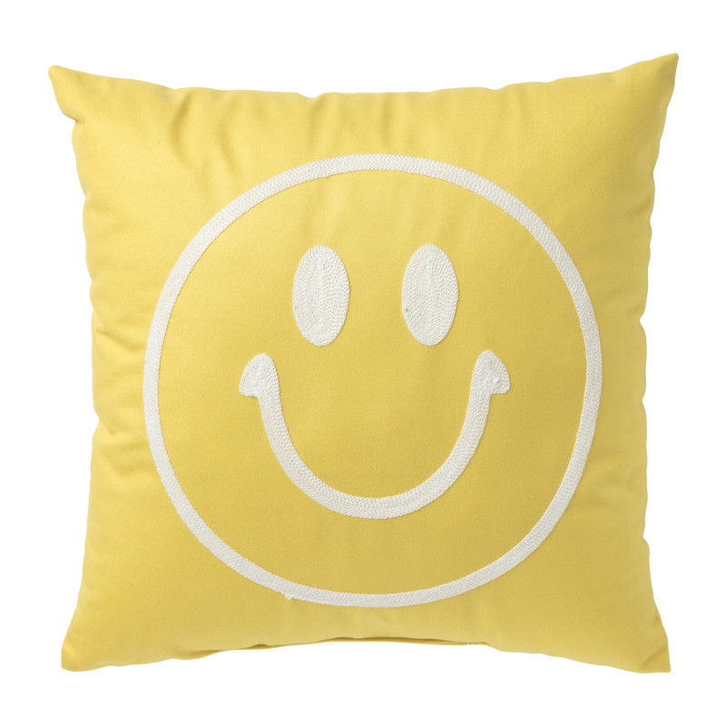 Kussen smiley - geel - 40x40 cm