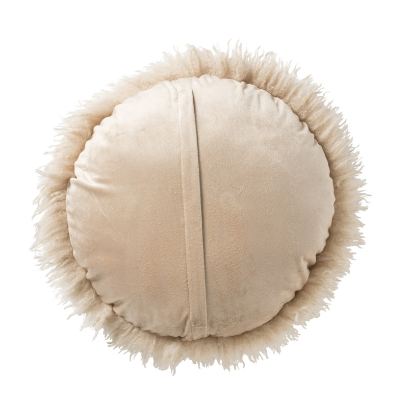 Kussen rond bontlook - beige - ø40 cm