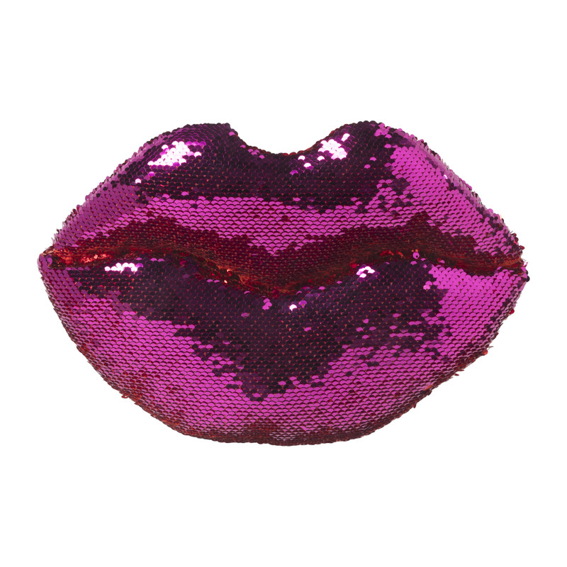 Kussen lippen met pailletten - rood - 20x35 cm