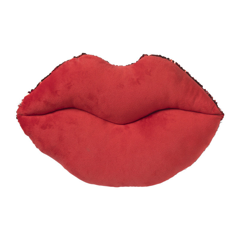 Kussen lippen met pailletten - rood - 20x35 cm