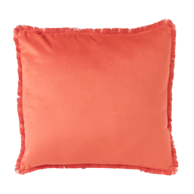 Kussen velvet met franjes - oranje - 45x45 cm