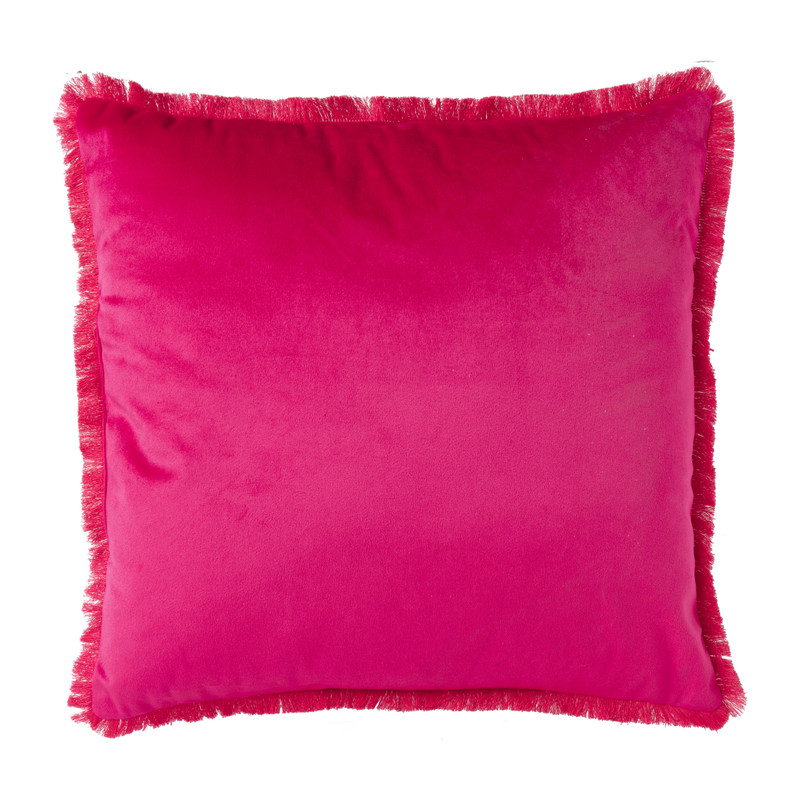 Kussen velvet met franjes - fuchsia - 45x45 cm