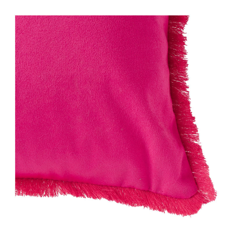 Kussen velvet met franjes - fuchsia - 45x45 cm