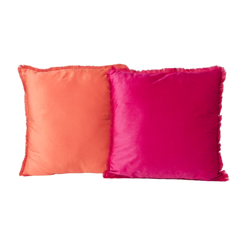 Kussen velvet met franjes - fuchsia - 45x45 cm