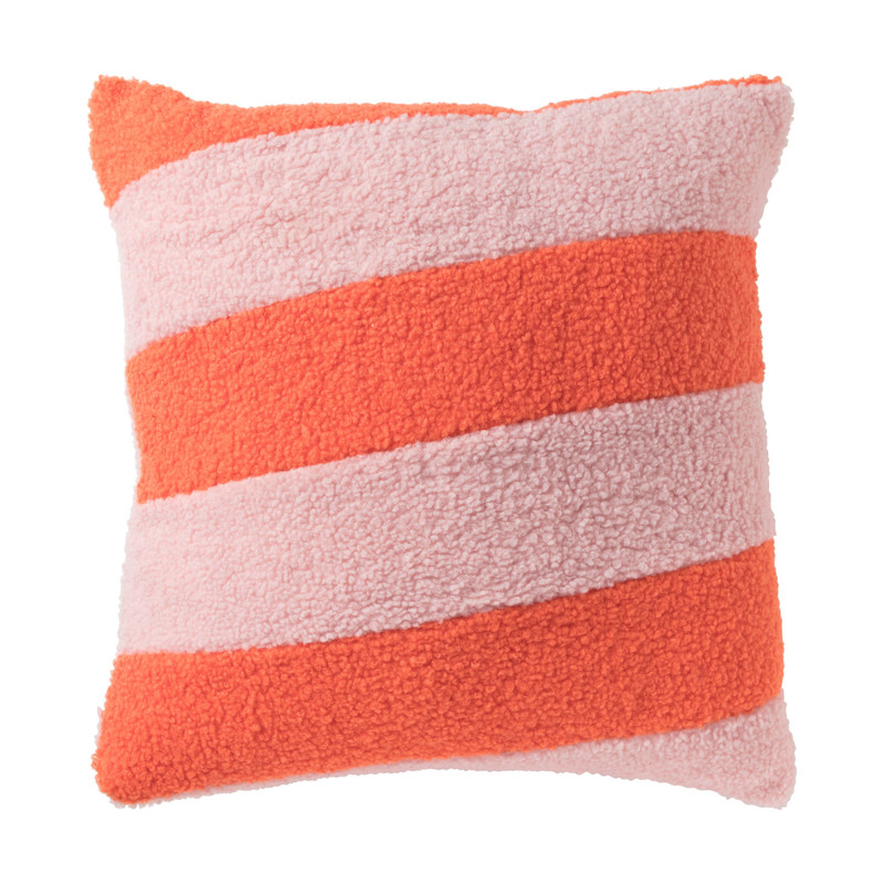 Kussen teddy streep - rood/oranje - 45x45 cm