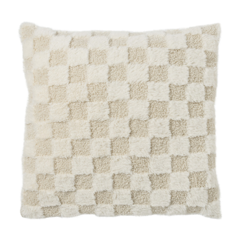 Kussen geblokt teddy - beige - 45x45 cm 