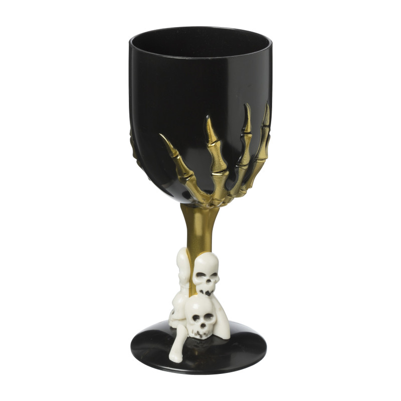 Plastic glas skelethand - zwart - 300 ml