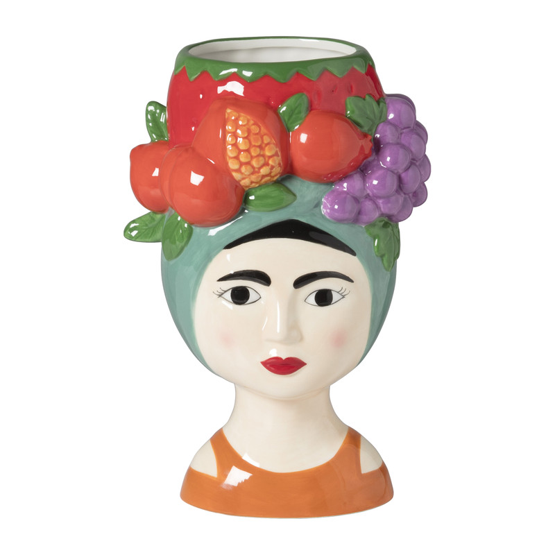 Vaas vrouw met fruit - multikleur - 24.5x16.5x11.5 cm