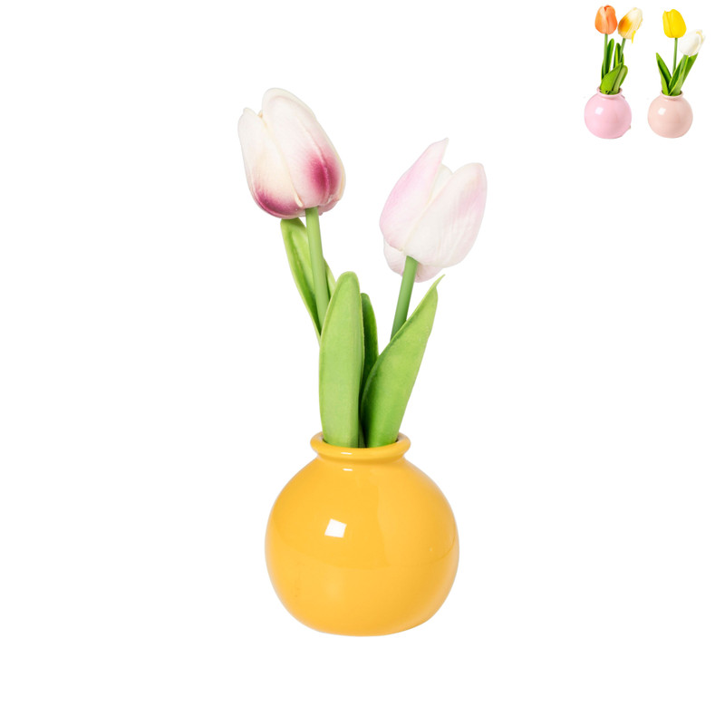 Tulpen in vaasje - diverse varianten - ø7x18 cm