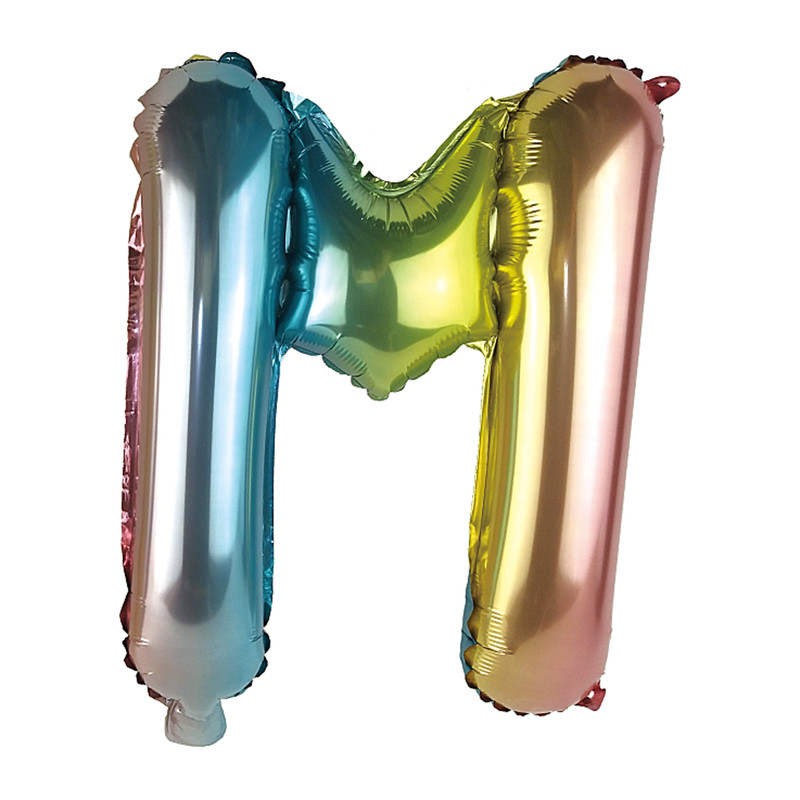 Folie ballon - opblaasbare letter M - regenboog metallic - 30 Xenos