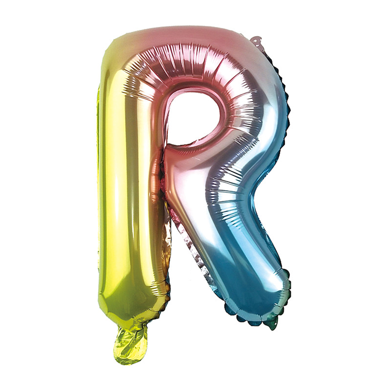 Folie ballon opblaasbare letter R - regenboog metallic - 30 cm | Xenos