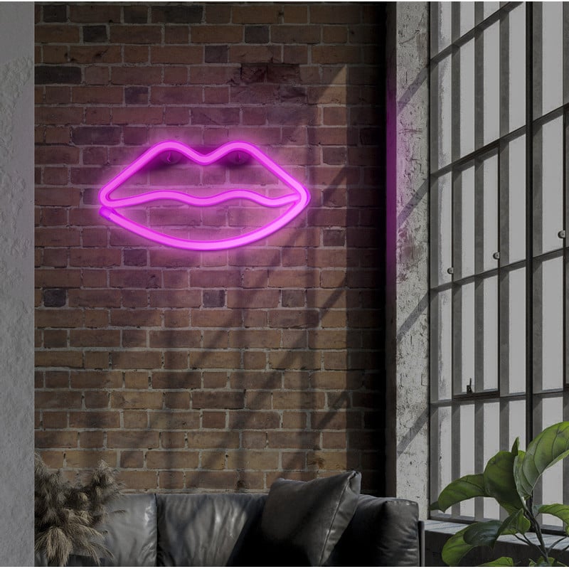 Neon LED lamp lippen - roze - 15x28x2 cm