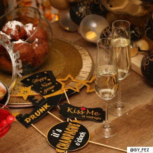 Fotoprops new year - papier/hout - set van 10