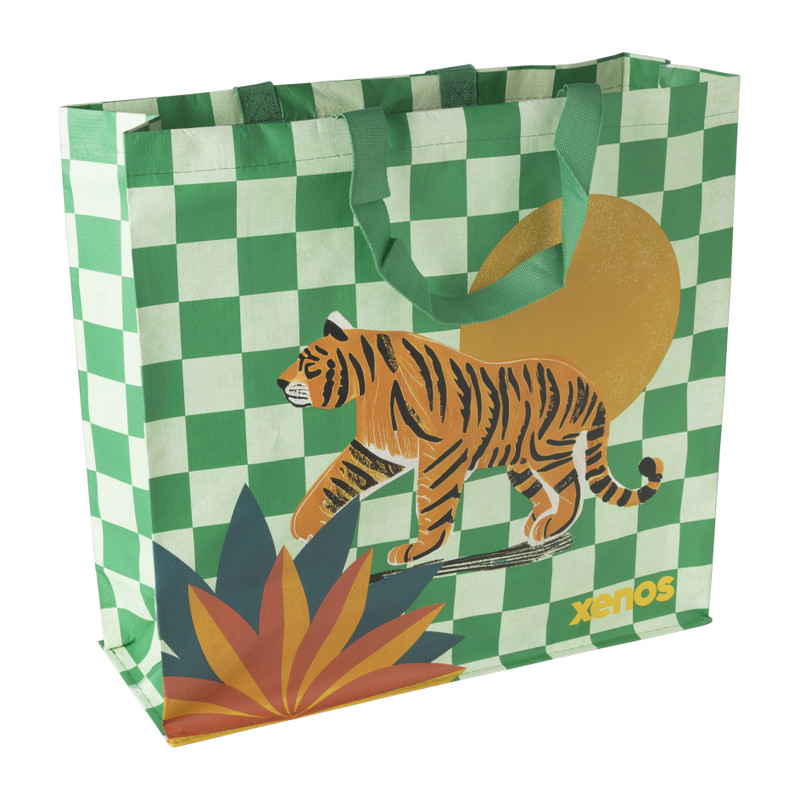 Shopper tijger - groen/oranje - 46x45x17 cm