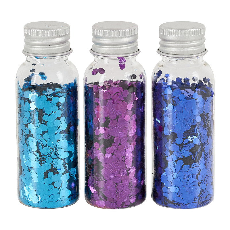 Glitters chunky in flesje - blauw/turqoise/paars - set van 3