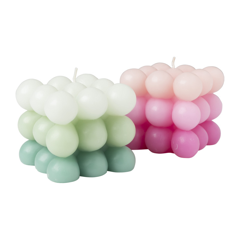 Kaars bubbels 3 tone - diverse kleuren - 7.8x7.8x7.8 cm
