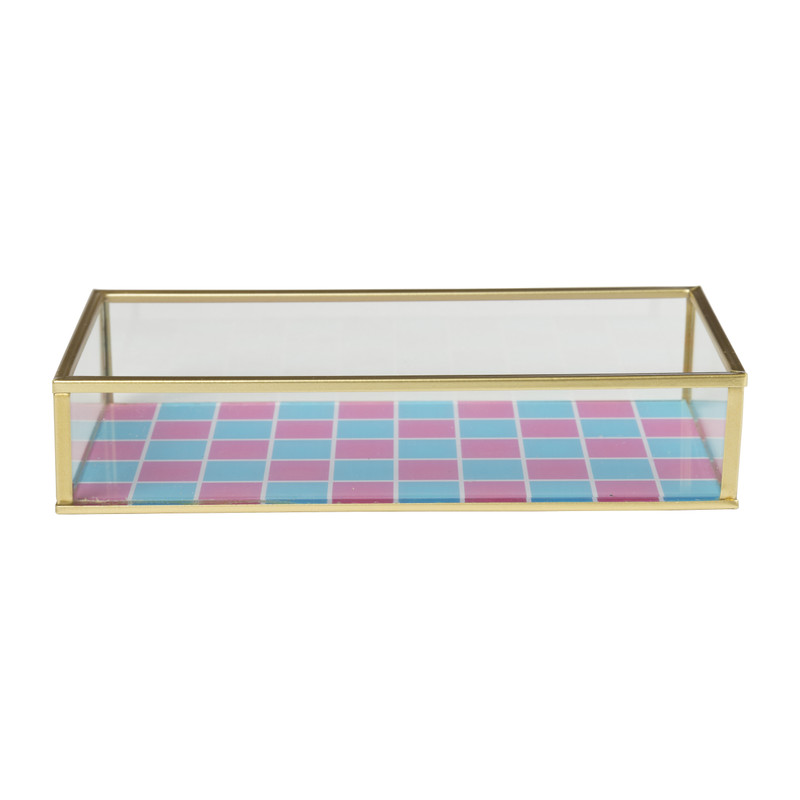 Tray goud met blokjes klein - goud/roze/blauw