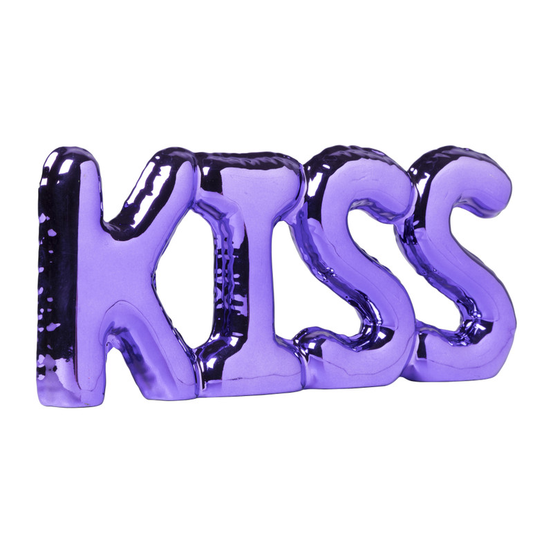 Kiss ballon ornament - paars metallic - 10.5x24x2.5 cm