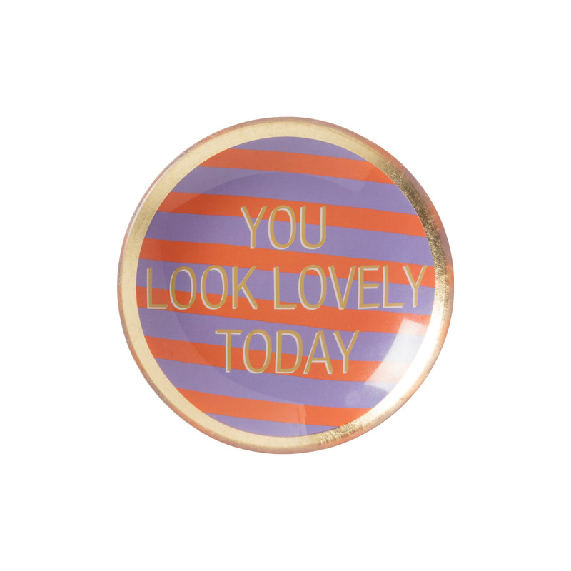 Deco schaaltje &apos;you look lovely today&apos; - goud/paars/oranje - ø10.3x1 cm