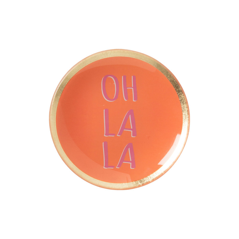 Deco schaaltje &apos;oh la la&apos; - goud/roze/oranje - ø10.3x1 cm