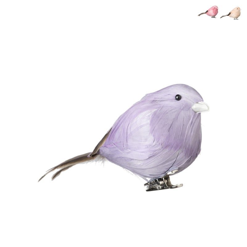Vogel op clip gekleurd - diverse kleuren - 15x7x6 cm