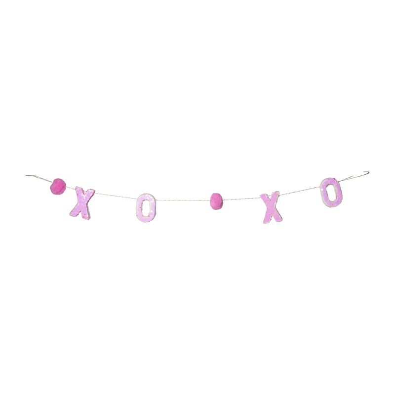 Slinger met XOXO, pailletten en pompoms - 110 cm