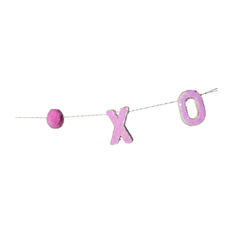 Slinger met XOXO, pailletten en pompoms - 110 cm