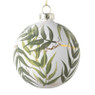 Kerstbal blaadjes - wit/groen - ⌀8 cm 