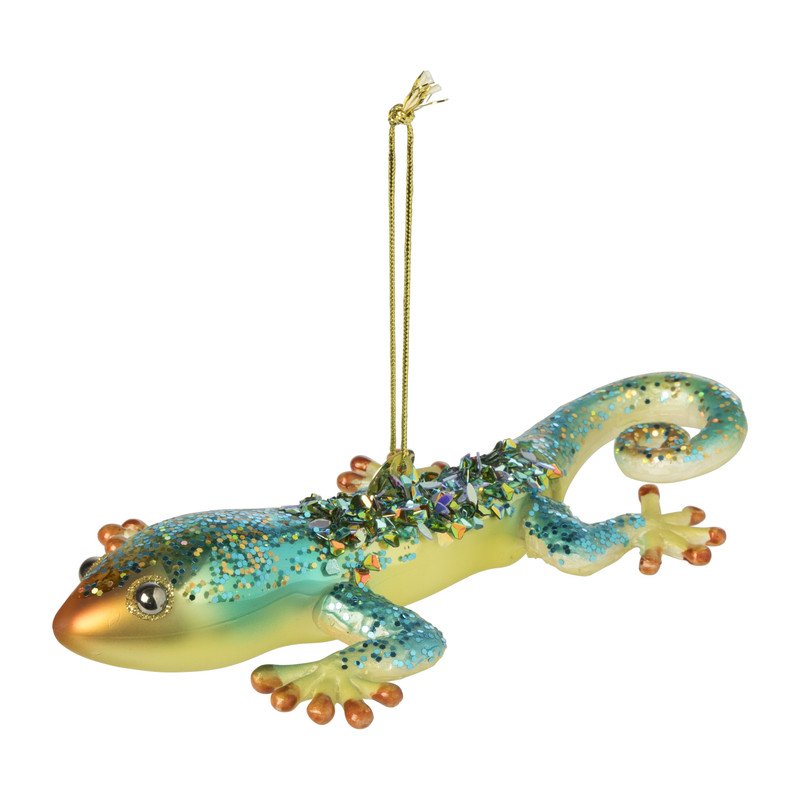 Kersthanger gekko - blauw/groen - 2.6x15.7x8.6 cm