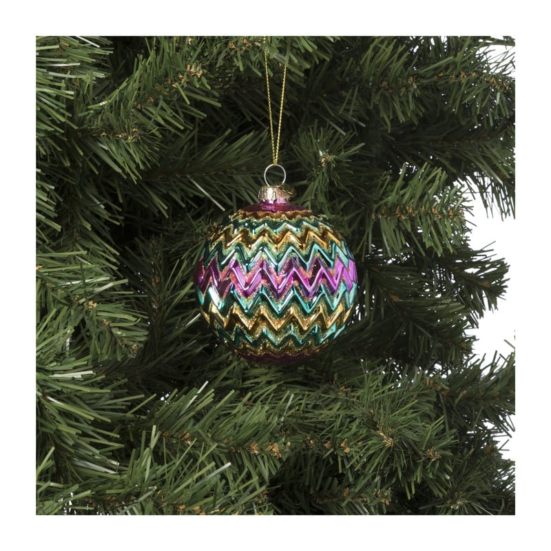 Kerstbal zigzag - diverse kleuren - ø8x8 cm