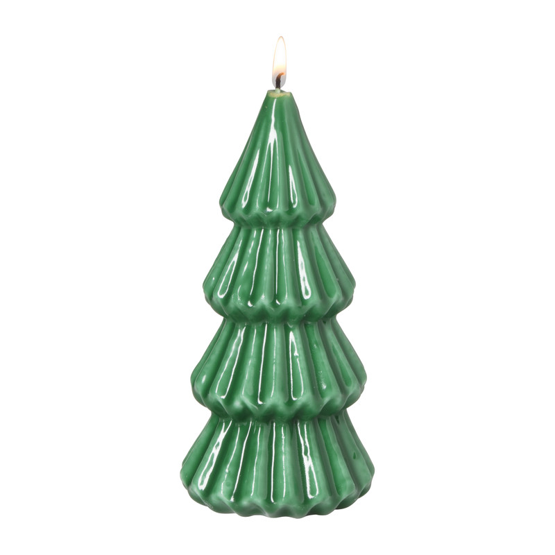 Kaars glossy kerstboom S - diverse varianten - ø8x17 cm