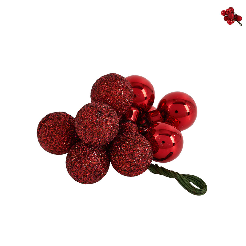 Kerstballetjes op draad - rood - diverse varianten - ø2 cm