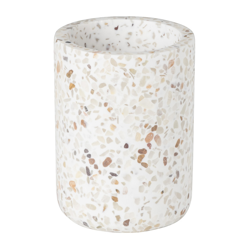 Tandenborstel beker Terrazzo - wit - ø7.3x10 cm