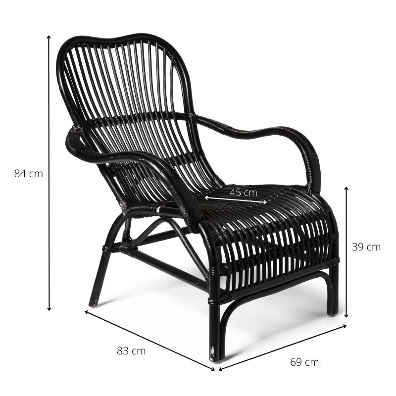 Rotan stoel - zwart - 83x69x84 | Xenos