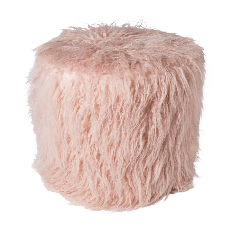 Xenos Poef fluffy - roze - 38x42x42 cm