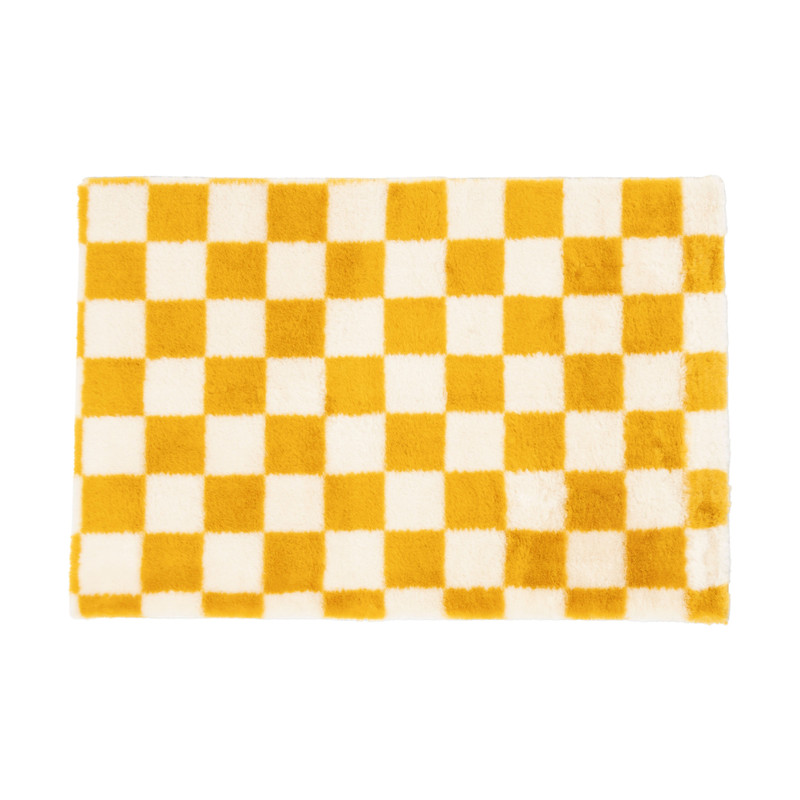 Vloerkleed checks - geel/wit - 60x90 cm